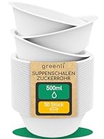 greenli® Einweg Suppenschalen 500ml - Nachhaltige Einwegschalen aus Zuckerrohr – 50 Suppenteller Einweg