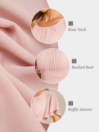 Image of Ever-Pretty Women's Chiffon Crew Neck Empire Waist Wedding Guest Dress Summer Short Sleeve Semi Formal Dresses 02053