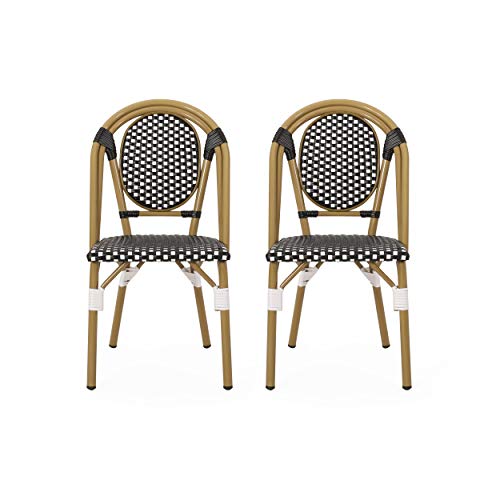 Christopher Knight Home Gwendolyn Outdoor French Bistro Chairs (Set of 2), Black, White, and Bamboo Finish