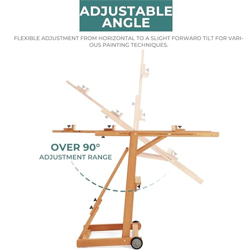 VISWIN Studio H-Frame Easel, Tilting Flat & Adjustable Beech Wood Art Easel for Painting, Movable Large Easel Stand for Adults, Artists, Hold 1 or 2 Canvas up to 78" - Natural - Image 4
