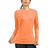 Picture of Long Sleeve Shirts for Women Sun UV Protection Quick Dry Swimming T Shirt Running Workout Athletic Tops UPF 50+ Orange
