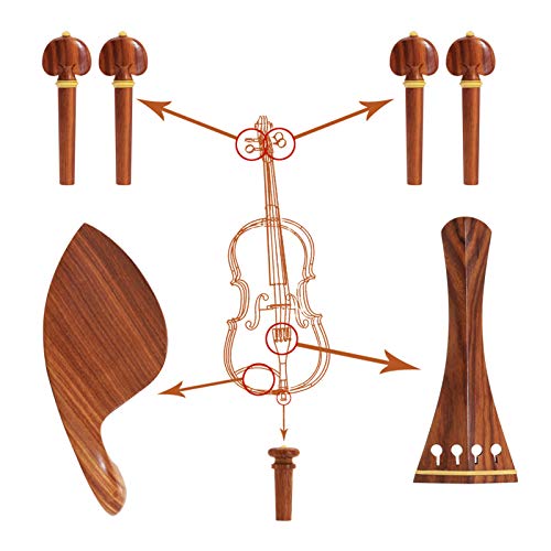 Entemah 4/4 Violin Accessory Parts Set Red Solid Wood with Tailpiece Chin Rest End Pin Tuning Pegs