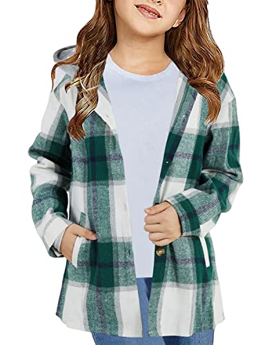 Image of Girls Cute Flannel Plaid Button Down Top with Pockets Long Sleeve Hooded Jacket