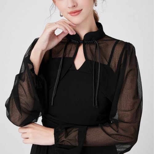 DNLKWGO Elegant Sheer Shrug Bolero Long Sleeve Crop Top False Collar Blouse Detachable Collar Tank Top for Women2