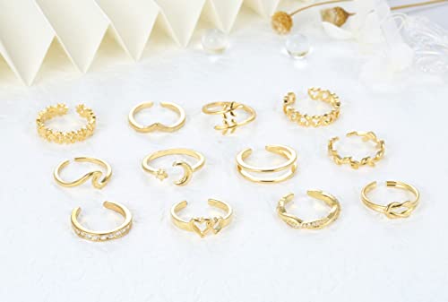 Zankulas 12Pcs Adjustable Toe Rings For Women Heart Leaf Arrow Open Toe Ring Set Knuckle Midi Tail Ring Women Summer Beach Foot Jewelry Set Gold #TOP7