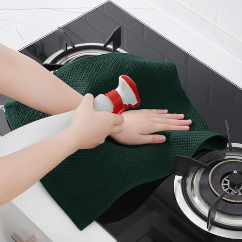 Image of Homaxy 100% Cotton Waffle Weave Kitchen Dish Towels, Ultra Soft Absorbent Quick Drying Cleaning Towel, 13 x 28 Inches, 24-Pack, Blackish Green