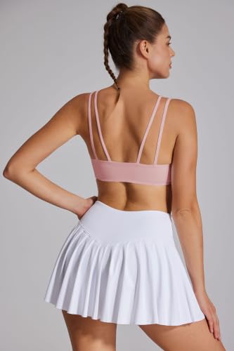 Image of Yoga Sports Workout Bras for Women Seamless Molded Cup Spaghetti Double Strap Bra Wirefree Scoop Neck Tank Top Bras