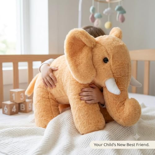 Image of Brown Elephant Plush Soft Toy 30 cm | Ultra Soft Stuffed Elephant Teddy for Kids, Boys, Girls & Adults | Cute Cuddly Animal Plush Toy for Birthday Gift, Baby Shower & Home Decor