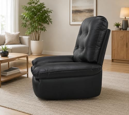 Image of Solis Royale 1 Seater Recliner Sofa Chair | Glider Manual Rocking & Revolving Leatherette Fabric Recliner Lounge for Relaxing | Comfortable Cushioned | Living Room, Bedroom, Home, Office