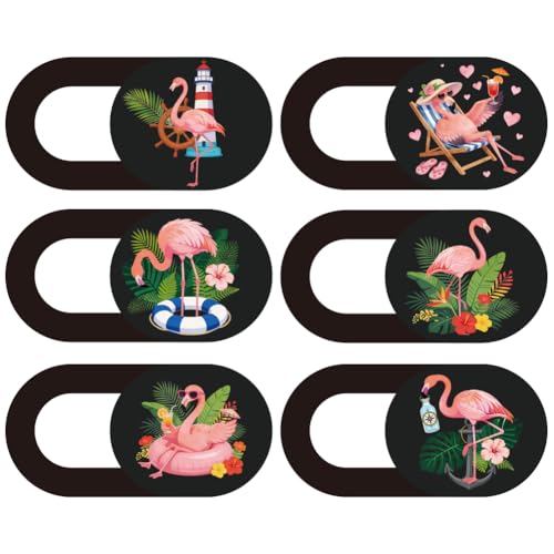 PRESSINART 6Pcs 6 Styles Flamingo Camera Cover Slide Sticker 0.04 Inch Privacy Guard Accessories, Computer Camera Cover Cute Protector Blocker for Desktop Loptop Tablet Notebook Mini PC Office Use