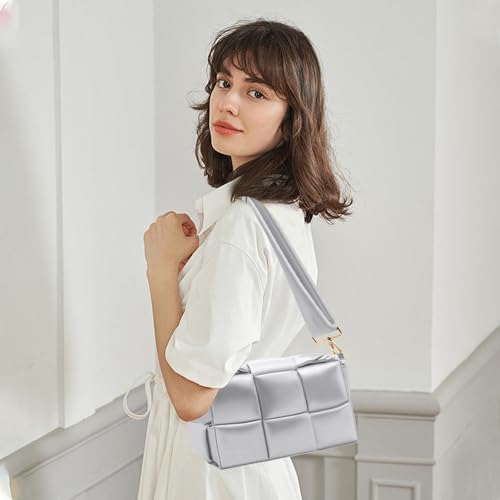 Image of Shoulder Bag Lightweight Puffer Tote Crossbody Bag Handwoven for Women | waterproof nylon, durable, soft padded texture, versatile for travel, work, weekend, everyday, adjustable strap
