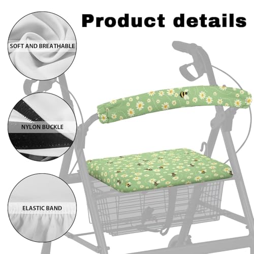 Image of Bee Rollator Walker Seat and Backrest Covers for Seniors Women Universal Walkers Seat Covers Green
