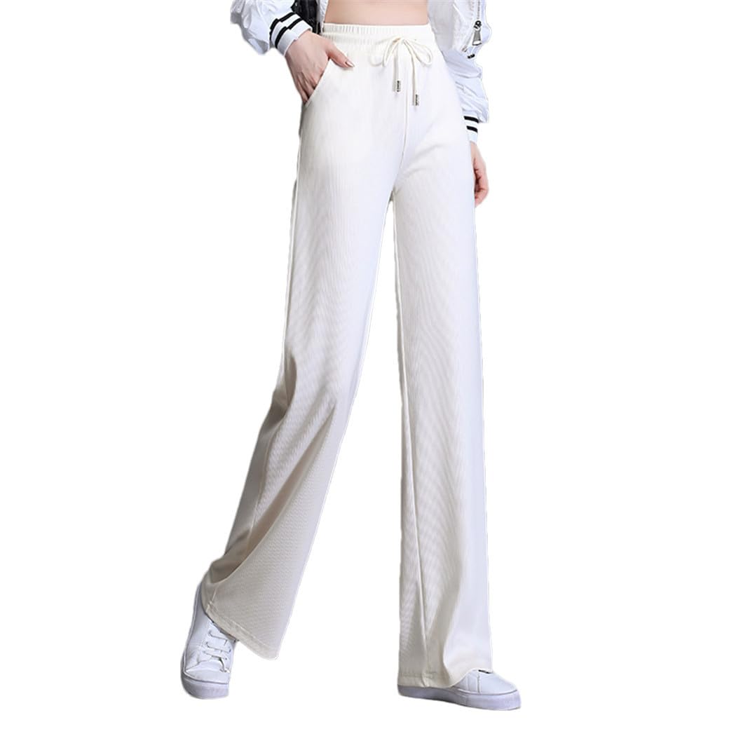 Office Ladies High Waist Knitted Wide Leg Pant Spring Autumn Women Elastic Loose Suits Straight Pant