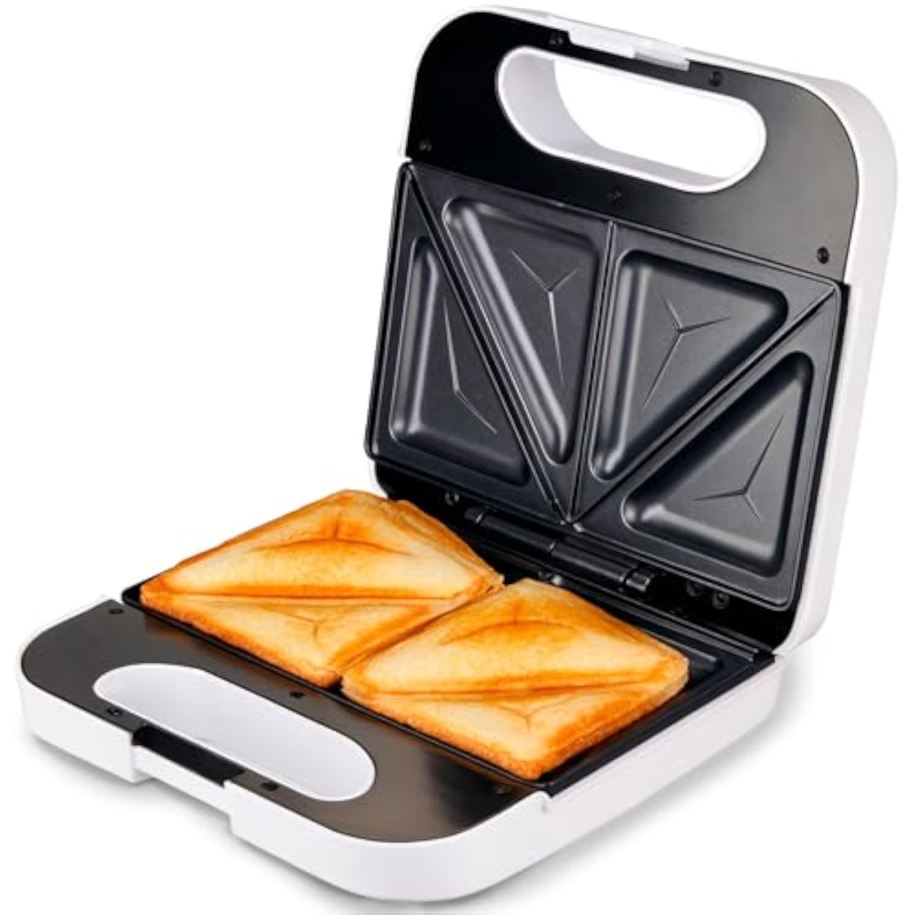 Grunkel - Sandwichera con Grill para 2 sandwiches con corte. Superficie antideslizante y antiadherente de 750W de potencia y tacto frío (Corte Cuadrado Blanca)