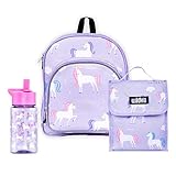 Wildkin 12 Inch Backpack & Lunch Bag with 16 oz Reusable Water Bottle for Kids – Durable, Lightweight School & Travel Set - Unicorn