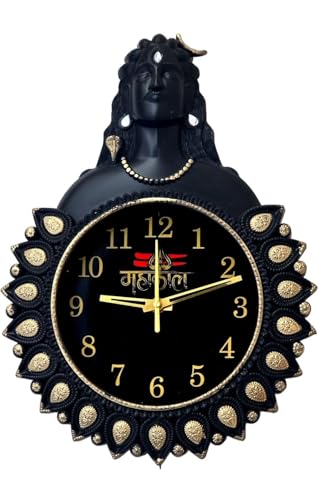 Image of Shiv Ji Mahakal Analog Wall Clock, Black Glass, Silent Movement, 33 x 24 cm, Lord Shiva Idol Design