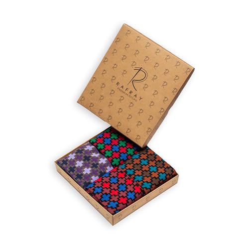 RAFRAY Men's Colorful Dress Socks – Geometric Cross Pattern – Soft & Breathable Premium Cotton – Gift Box – 4 Pairs – Size US 7-11.53
