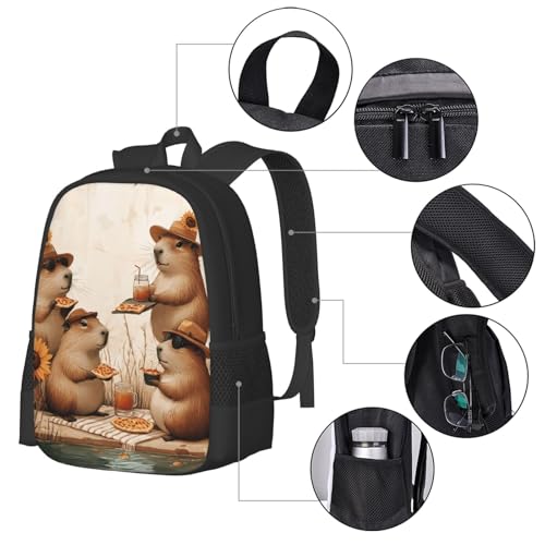 Image of Cute Capybara Print Backpack For Men Women Lightweight Daypack For Daily Commutes Business Travel Hiking