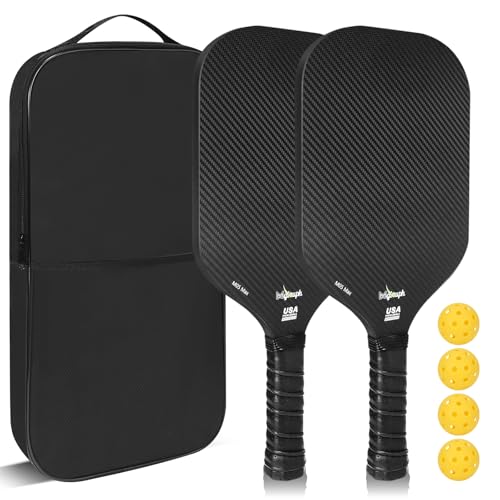 Mglouph Pickleball Paddles Set of 3k Carbon Abrasion Surface and 16mm Frameless Paddles Larger Sweet spot Hitting Double Rackets with Honeycomb Materials for Children Trainer Professional Adults