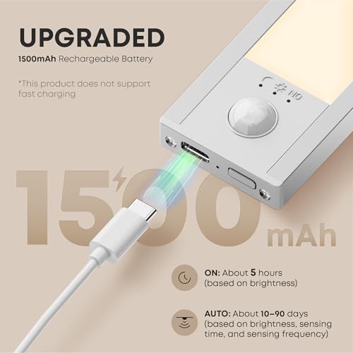 Image of LROLTEF Cabinet Lighting LED Lamp with Motion Sensor - 21 cm 1500 mAh 4000 K Under-Unit Light Kitchen Light Rechargeable Magnetic with USB & Sensor - Dimmable Stair Light Cabinet Light | Pack of 2