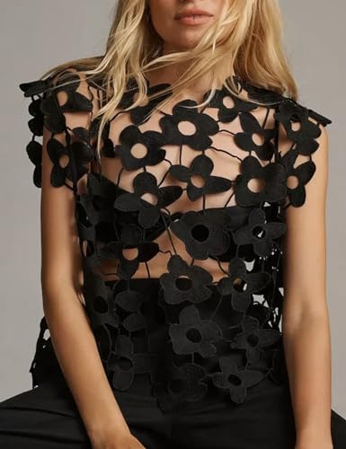 Arssm Women's Floral Lace Vest Summer Hollow Out Crochet Tank Top Sleeveless Pullover Going Out Tops Crewneck Cover Ups4