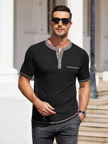 COOFANDY Mens Henley Shirts Short Sleeve Casual Button T-Shirts Basic Tee Shirts Summer Vintage T Shirts with Pocket4