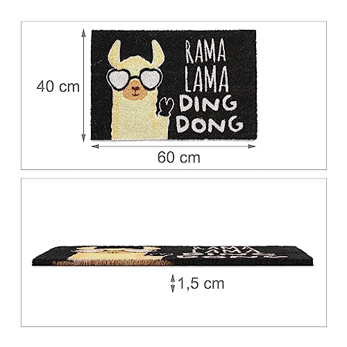 Relaxdays Fußmatte Lama, Kokos, Türvorleger mit Spruch, 60 x 40 cm, rutschfest, Fußabstreifer innen & außen, Mehrfarbig