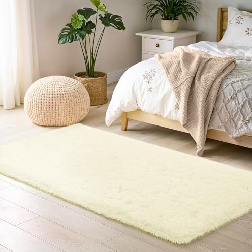 Hochflor Teppich Flauschig Creme Teppich Wohnzimmer 80x150cm Mode...