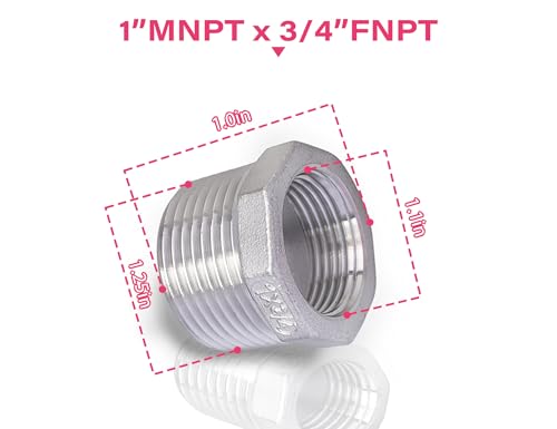 Adaptador NPT de 3/4 macho a hembra reductor de acero inoxidable en pack de 2 unidades 5