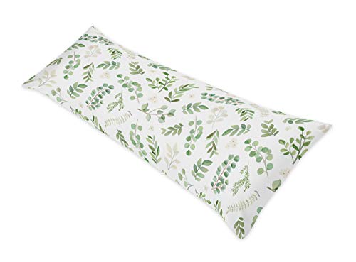 Image of Sweet Jojo Designs Floral Leaf Body Pillow Case Cover (Pillow Not Included) - Green and White Boho Watercolor Botanical Woodland Tropical Garden