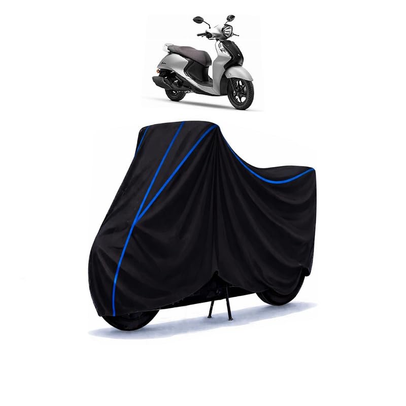 Image of Scooty Cover Water Resistant for Fascino 125 Fi Hybrid | Universal Scooter & Bike Cover | Heavy Duty UV Dust, Rain & Scratch Protection Weather Indoor Outdoor | Black with Blue Piping