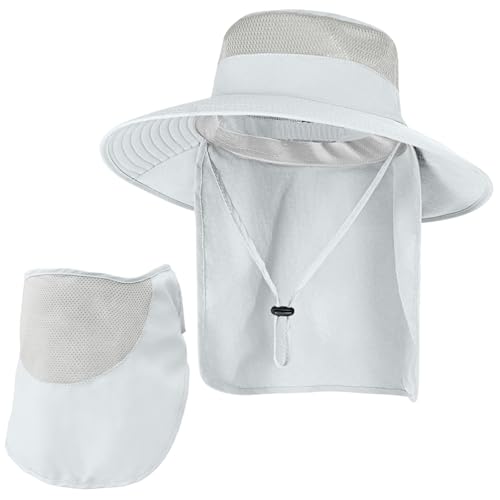 Image of Sun Hats for Men Women Fishing Hat UPF 50+ Breathable Wide Brim Bucket Hats Summer UV Protection Safari Hat with Neck Flap
