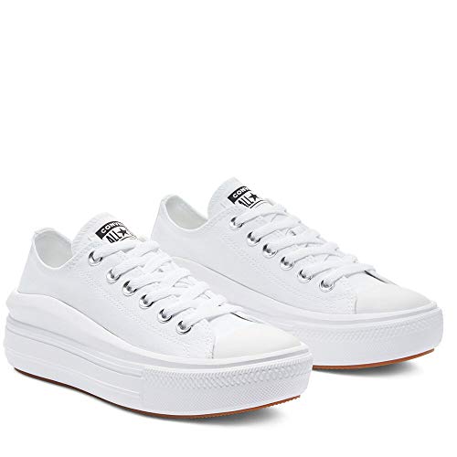 Converse Women's Chuck Taylor All Star Move Canvas Platform OX, White/White/White, 8.5