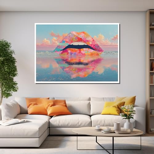 Tableau sur toile lèvres surréalistes 60x80 cm pour déco salon moderne pop art