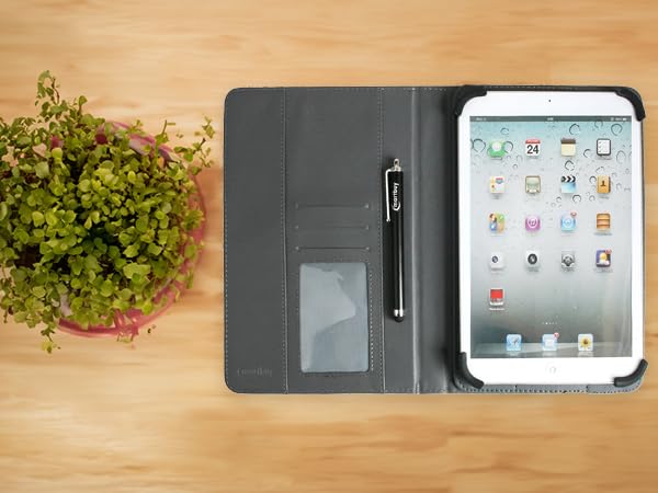 Emartbuy Custodia Universale Per Tablet 7-8 Pollici Con Portafoglio, Penna Stilo Inclusa - Pelle PU, Porta Carte
