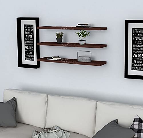 Image of Aries Wooden Floating Wall Shelf| Wall Rack Shelf | Wall Mount for Living Room, Bedroom, Kitchen (Set of 3 Brown, Large)