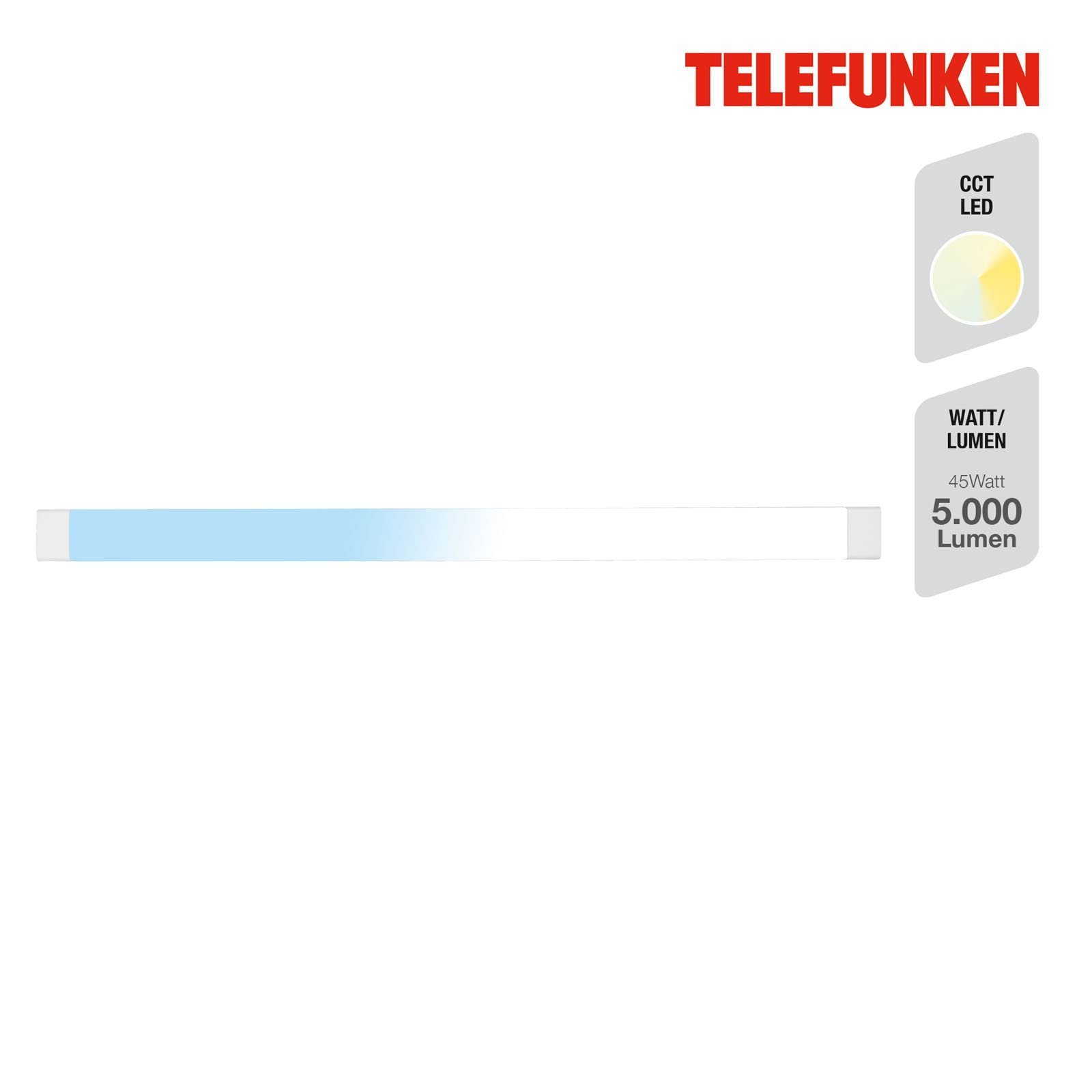 TELEFUNKEN - Lampa podszafkowa LED, 122 cm, kuchnia, listwa LED, szafka kuchenna, lampa warsztatowa, barwa światła regulowana na 2 poziomach, przełącznik światła, 45 W, 5000 lm, biała