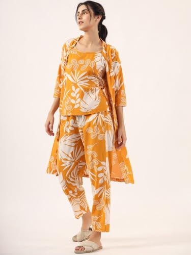 Image of Women's Printed Nightsuit Pajama with Top with Long Gown Lightweight Soft & Comfy Sleepwear for Girls & Women