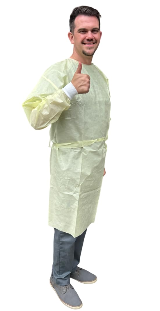 Disposable Isolation Gowns -PPE Gowns Disposable - Knee-Length, Non-Woven, Latex Free, and Fluid-Resistant Gowns (10, Yellow, XL)