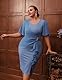 Hanna Nikole Damen Rundhalsausschnitt Bleistiftkleid Midi Cocktailkleid Damen Chiffon für Hochzeit Abendkleid Damen Knielang Gray-Blue 50
