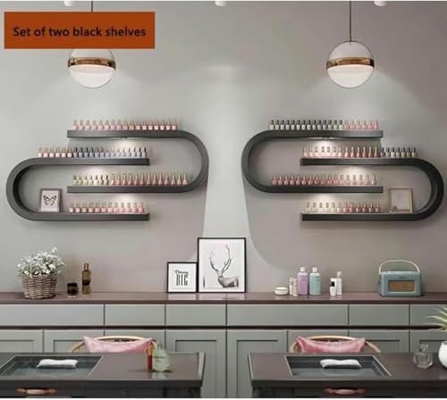 2-Tier Wall Mounted Nail Polish & Essential Oil Storage Rack, Iron U-Shaped Perfume Organizer, Multifunctional Hanging Holder for Nail Salons & Beauty Shops (Black)