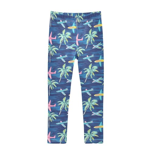 Palm Tree Airplane Print Girls Leggings Soft Stretch Workout Yoga Dance Pants for Kids Casual Tights