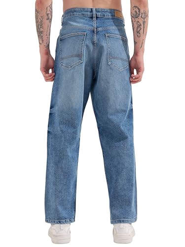 Image of Highlander Men Men's Premium Loose Straight Fit Mid-Rise Cotton Lycra Jeans - Button Closure, Machine Washable, Comfortable All-Day Wear for Casual & Semi-Formal Occasions