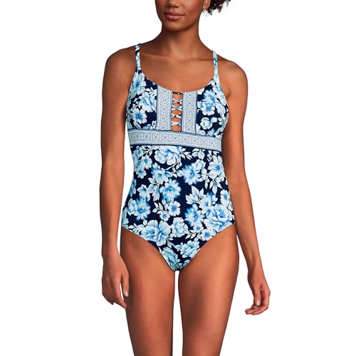 Lands' End Women's Chlorine Resistant Lace Up One Piece Swimsuit