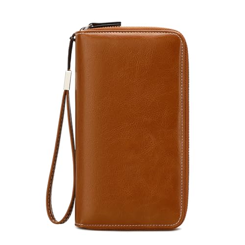 Image of Women's RFID Blocking Wallet Large Zip Around Leather Clutch with Wristlet | Large Capacity, 23 Card Slots, 2 ID Windows, Phone Holder, Soft PU Leather, RFID Secure, Coin Pocket, Checkbook Holder