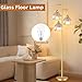 QIYIZM Gold Floor Lamp for Living Room,Bedroom,Tree 3 Light Standing Lamp Mid Century Modern Brass Tall Floor Lamps Vintage Retro Floor Lights Glass Flower Amber Lamp Shade Farmhouse Boho Bohemian