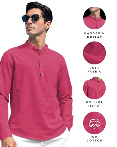 Image of Vida Loca Men Solid Cotton Blend Straight Kurta Shirt