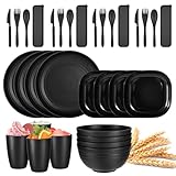 BOJIA Juego de Vajilla de Paja de Trigo de 32 Piezas, Juegos de Platos y Cuencos para Cocina, con Cubiertos y Tazas, Juego...
