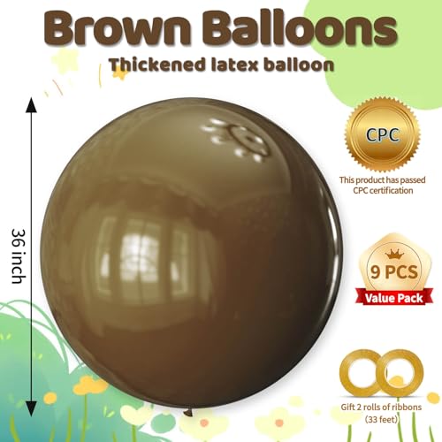 Image of Brown Balloons 9pcs 36 Inch Extra Large Big Jumbo Giant Dark Brown Boho Neutral Coffee Latex Helium Balloons for Wedding Baby Shower Gender Reveal Birthday Party Decorations