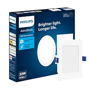 PHILIPS Astra Sleek 22-watt Square LED Downlighter | LED Ceiling Light for Home and Hall | Cut Out: 188 mm, Color: Natural White, Pack of 1